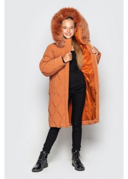 Cvetkov терракотовая зимняя удлиненная куртка для девочки Дебра